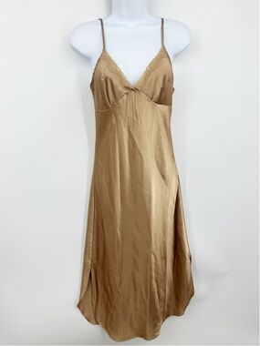 Vintage Y2K Gold Midi Camisole Dress Size Small Trad Wife Secret Treasures Glam